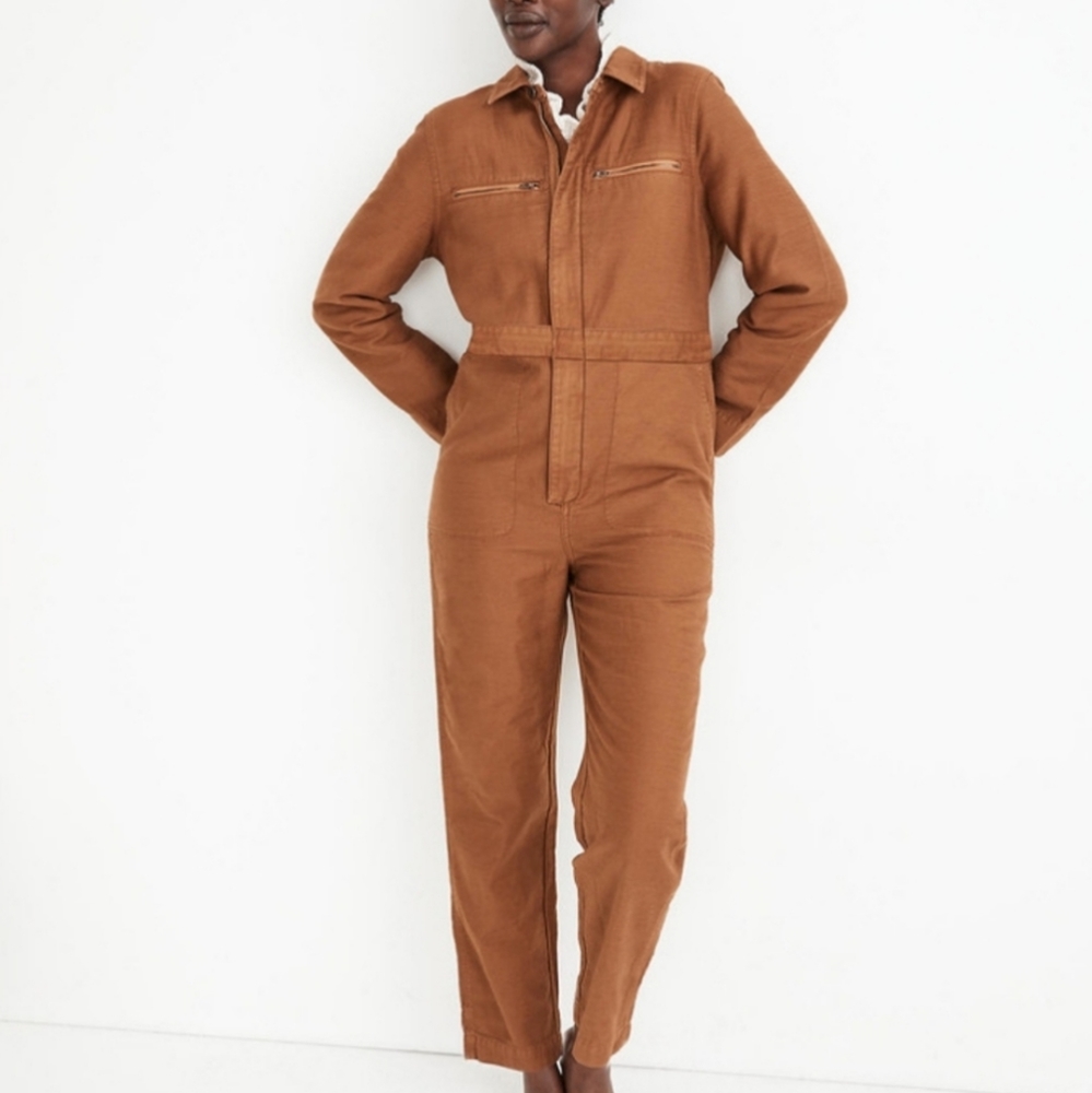Madewell Zip-Pocket Zip Front Coverall Jumpsuit in Chestnut